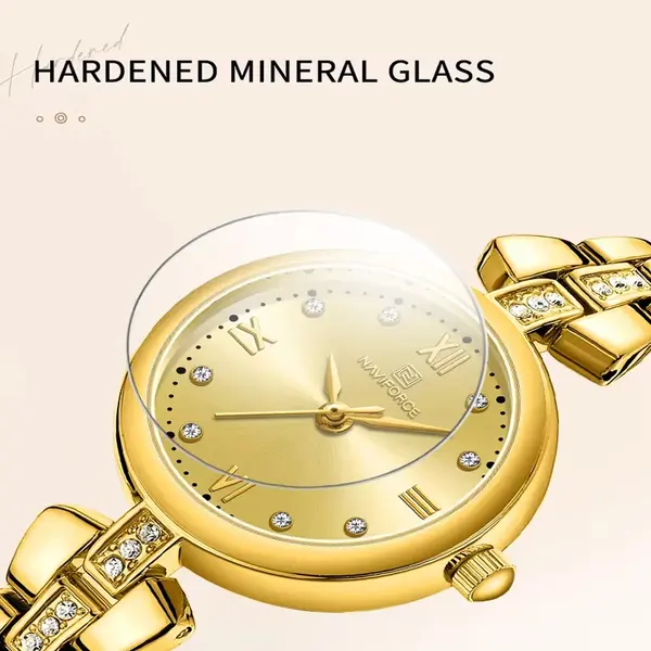 NAVIFORCE NF5034 Simple Luxury Zinc Alloy Bracelet Women Casual Watch – Dial Color: Gold, Strap Color: Gold  – View 3