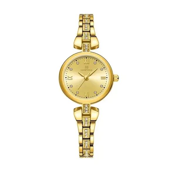 NAVIFORCE NF5034 Simple Luxury Zinc Alloy Bracelet Women Casual Watch – Dial Color: Gold, Strap Color: Gold  – View 1