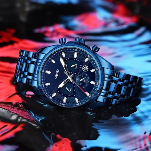 Nibosi 2508 Luxury Stainless Steel Luminous Needles Men's Watch – Dial Color: Blue, Strap Color: Blue – View 2