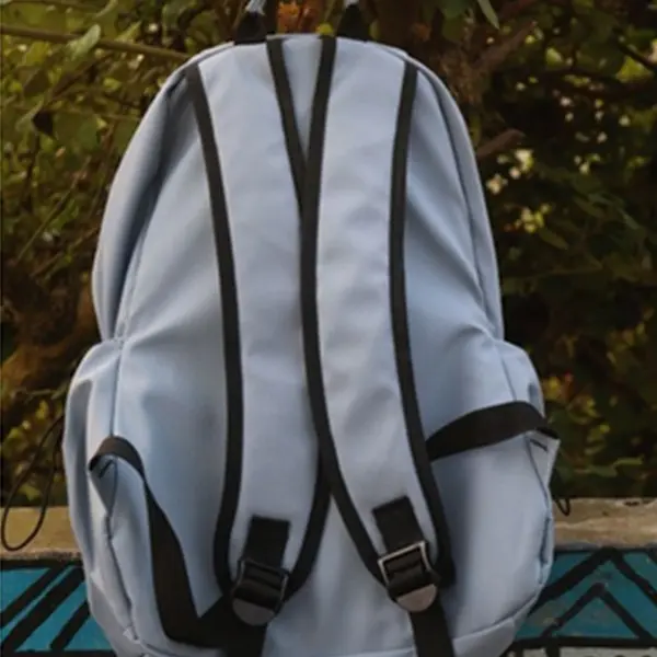 Men And Women Korean Version Large Capacity Backpack Solid Color - Light Blue – View 5