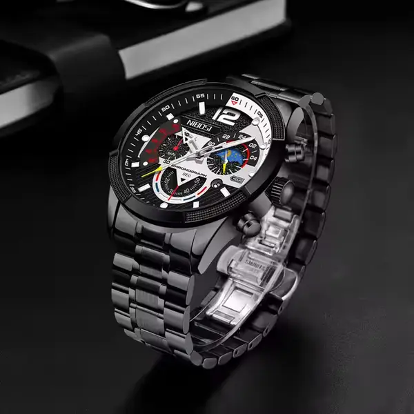NIBOSI 2397 Luxury Stainless Steel Analog Men's Watch – Dial Color: White, Strap Color: Black – View 3