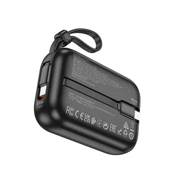 HOCO Q20 10000mAh Fountain Built-in Cable Mini Fast Charging Power Bank – Color: Black – View 3