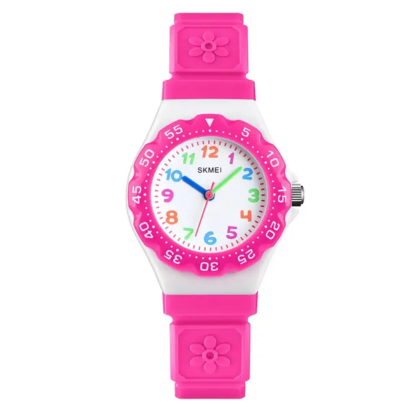 SKMEI 1483 Analog Style Silicone Strap Kid's Watch – Dial Color: White, Strap Color: Red – View 1