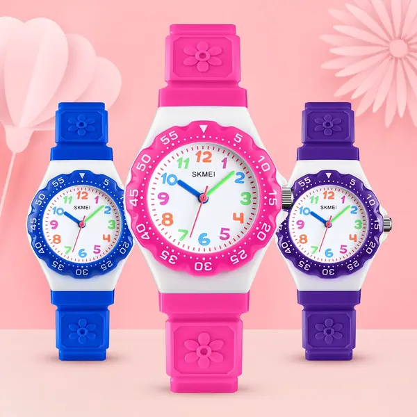 SKMEI 1483 Analog Style Silicone Strap Kid's Watch – Dial Color: White, Strap Color: Red – View 3