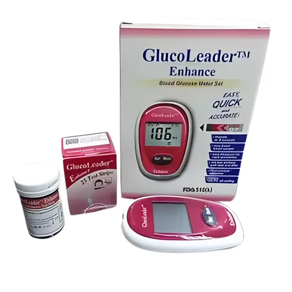 GlucoLeader Enhance Digital Diabetes Testing Machine – Color: Red – View 2