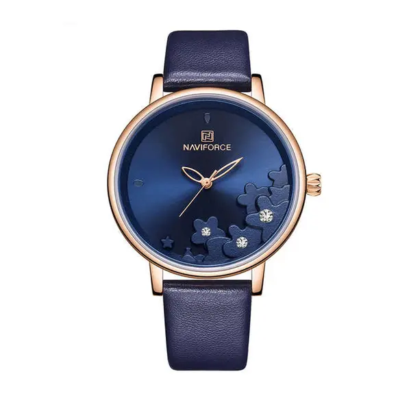 NAVIFORCE NF5012 PU Leather Analog Watch For Women – Dial Color: Blue, Strap Color: Blue – View 1