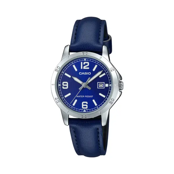 CASIO LTP-V004L-1BUDF Classic Leather Strap Stainless Steel Women's Analog Quartz Watch – Dial Color: Blue, Strap Color: Blue – View 1