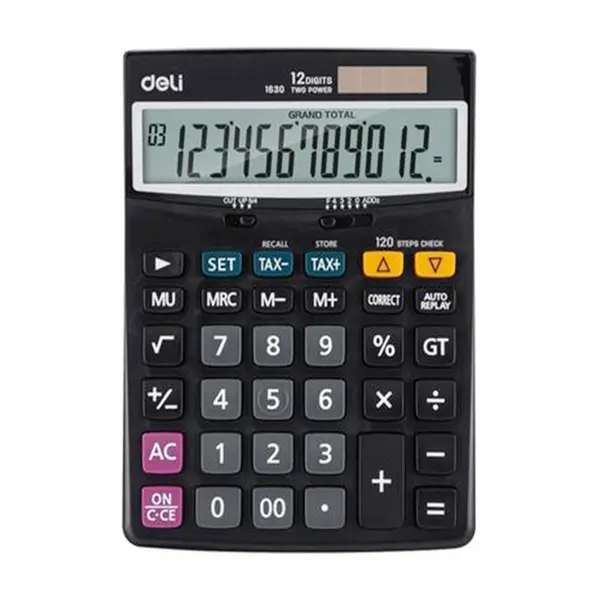 Deli E1630 Dual Power Supply Basic Calculator Black – View 1