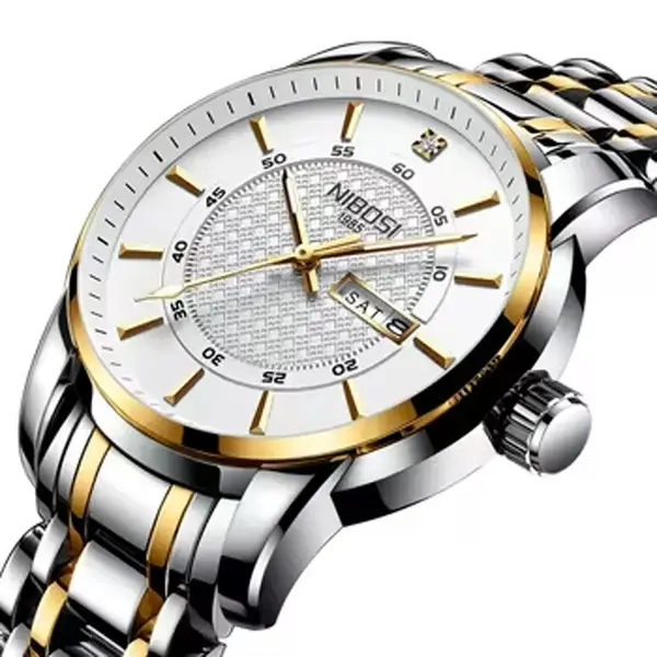 Nibosi 2381 Luxury Stainless Steel Analog Men's Watch – Dial Color: White Gold, Strap Color: White – View 2