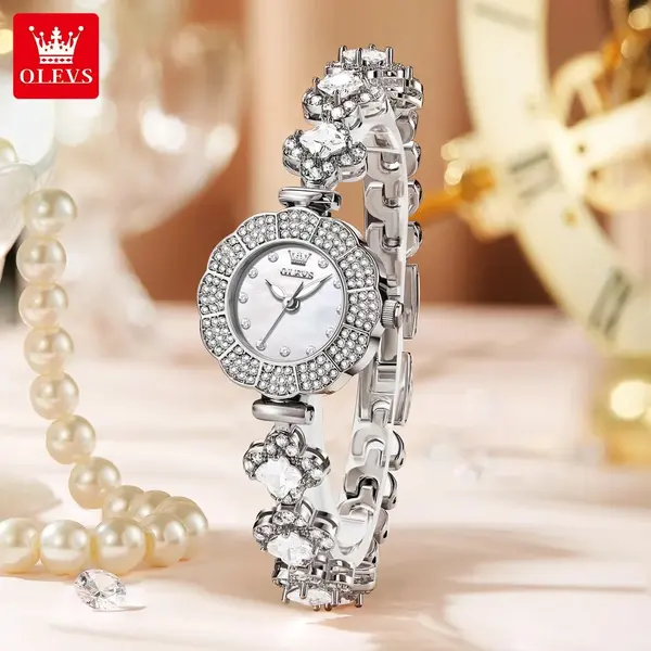 OLEVS 9813 Fashion High-grade Ins Design Niche Mermaid Diamond Encrusted Women's Watch – Dial Color: White, Strap Color: Silver – View 2