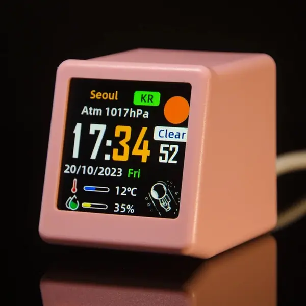 LCD Digital Smart Weather Desktop Thermometer Small Table Clock – Color: Pink – View 2