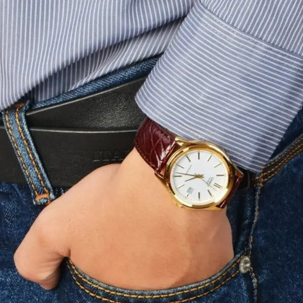 CASIO MTP-1183Q-7ADF Enticer Analogique Gold Dial Pure Leather Strap Watch  – View 3