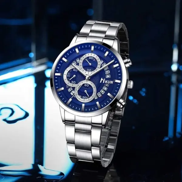 Nibosi 2369 Multifunction Stainless Steel Fashionable Men Watch – Dial Color: Blue, Strap Color: Silver – View 4
