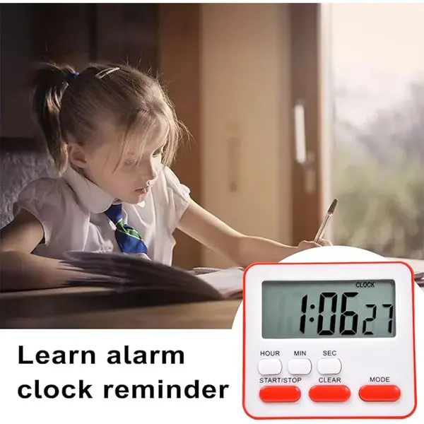 Kitchen Clock English 24-hour Electronic Timer LCD Digital Reminder Table Clock – Color: Red – View 4