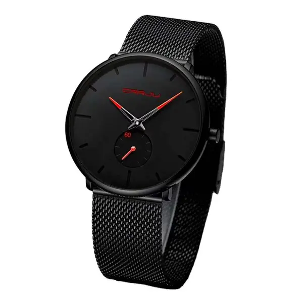 CRRJU 2150 Luxury Stainless Steel Slim Mesh Band Casual Men’s Watch – Dial Color: Red, Strap Color: Black – View 3