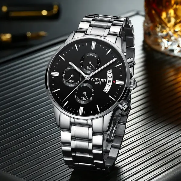 Nibosi 2309 Stainless Steel Multifunctional Classical Men's Watch – Dial Color: Beige, Strap Color: Silver – View 3