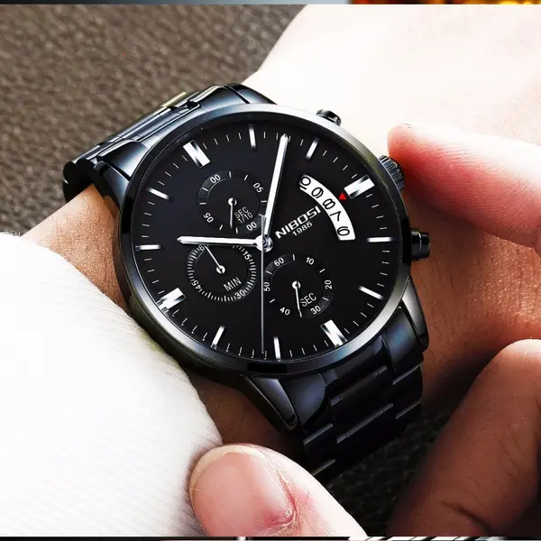 Nibosi 2309 Stainless Steel Multifunctional Classical Men's Watch – Dial Color: Black, Strap Color: Black – View 4