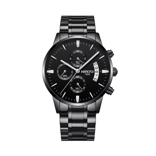 Nibosi 2309 Stainless Steel Multifunctional Classical Men's Watch – Dial Color: Black, Strap Color: Black – View 1
