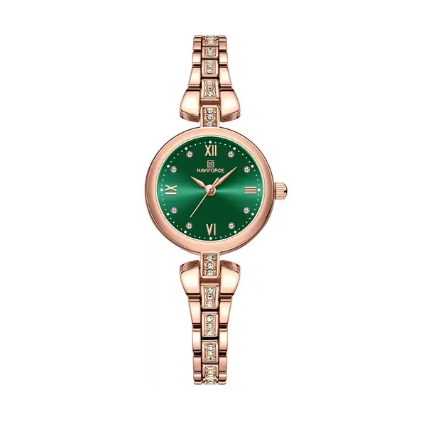 NAVIFORCE NF5034 Simple Luxury Zinc Alloy Bracelet Women Casual Watch – Dial Color: Green, Strap Color:  Brown  – View 1