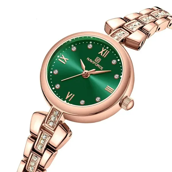 NAVIFORCE NF5034 Simple Luxury Zinc Alloy Bracelet Women Casual Watch – Dial Color: Green, Strap Color:  Brown  – View 2