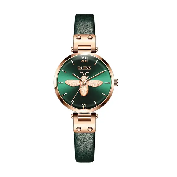 OLEVS 6895L PU Leather Analog Luxury Quartz Watch For Women – Dial Color: Green, Strap Color: Green  – View 1