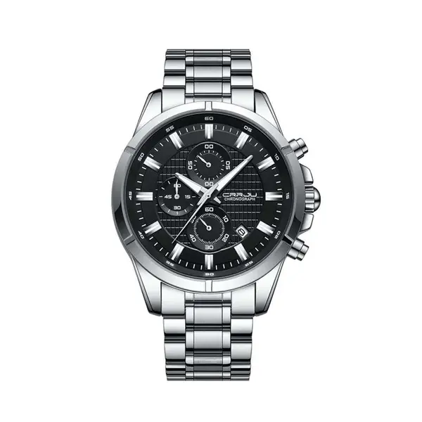 CRRJU 2308 Luxury Redefined Stainless Steel Analog Quartz Men's Watch – Dial Color: Black, Strap Color: Silver – View 1
