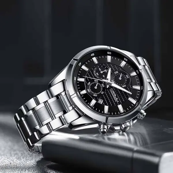 CRRJU 2308 Luxury Redefined Stainless Steel Analog Quartz Men's Watch – Dial Color: Black, Strap Color: Silver – View 2