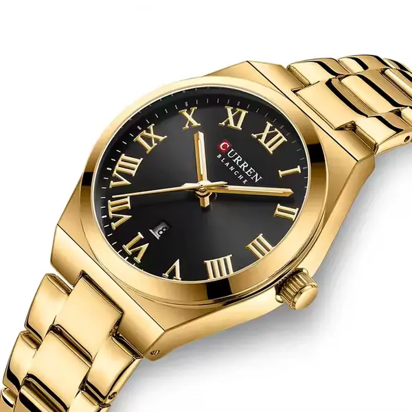 Curren 9095 Dial Quartz Elegant Stainless Steel Waterproof Women Watch – Dial Color: Black, Strap Color: Gold  – View 2