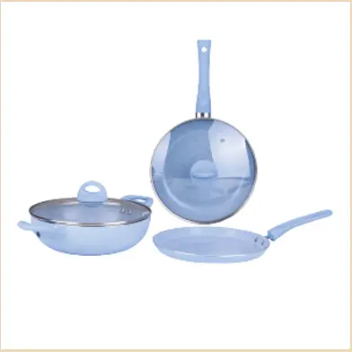 Gazi FE 2201-4C Non-Stick Coating for Easy Cooking and Cleaning Cookware Set Fry pan – Color: Blue – View 1