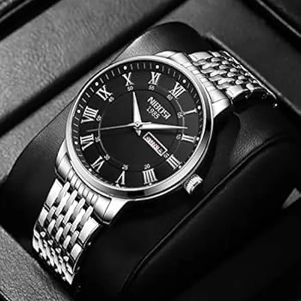  Nibosi 2527 Classic Stainless Steel Analog Fashion Men's Watch – Dial Color: Black, Strap Color: Silver – View 2