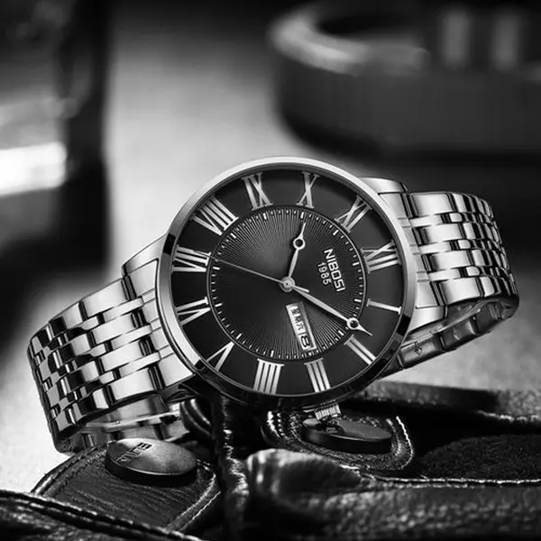  Nibosi 2527 Classic Stainless Steel Analog Fashion Men's Watch – Dial Color: Black, Strap Color: Silver – View 3