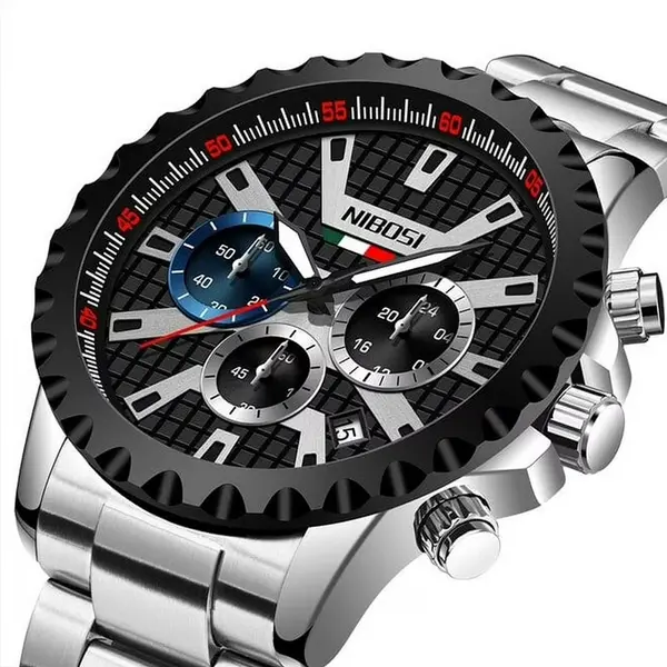 Nibosi 2505 High Quality Stainless Steel Fashionable Men's Watch – Dial Color: White Gold, Strap Color: Silver – View 2