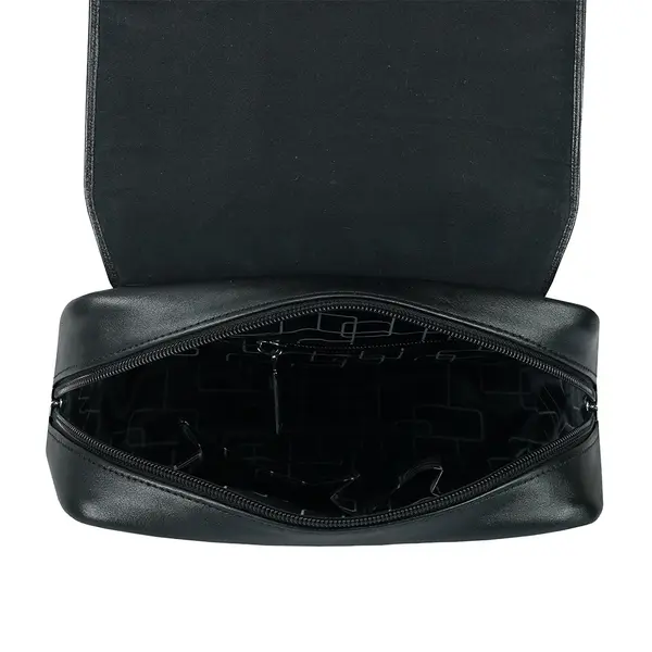 Premium Leather Brass Metal Nano Messenger Bag – Color: Black – View 3