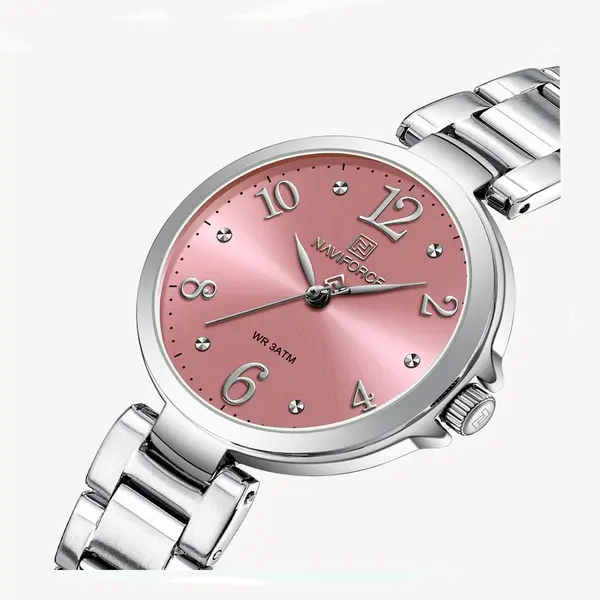 NAVIFORCE NF5031 Fashion Luxury Stainless Steel Women Watch – Dial Color: Pink, Strap Color: Silver – View 2