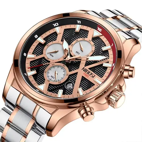 Nibosi 2510 Waterproof & Chronograph Stylish Men's Watch – Dial Color: Brown, Strap Color:  Brown  – View 2
