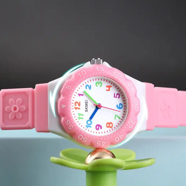 SKMEI 1483 Analog Style Silicone Strap Kid's Watch – Dial Color: White, Strap Color: Pink – View 2