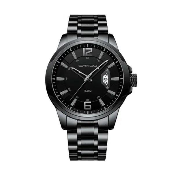 CRRJU 2191 High Quality Stainless Steel Analog Quartz Men's Watch – Dial Color: Black, Strap Color: Black – View 1