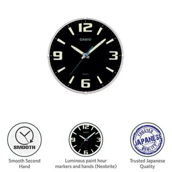 CASIO IQ63 Durable Resin Frame Wall Clock Black Color – View 2