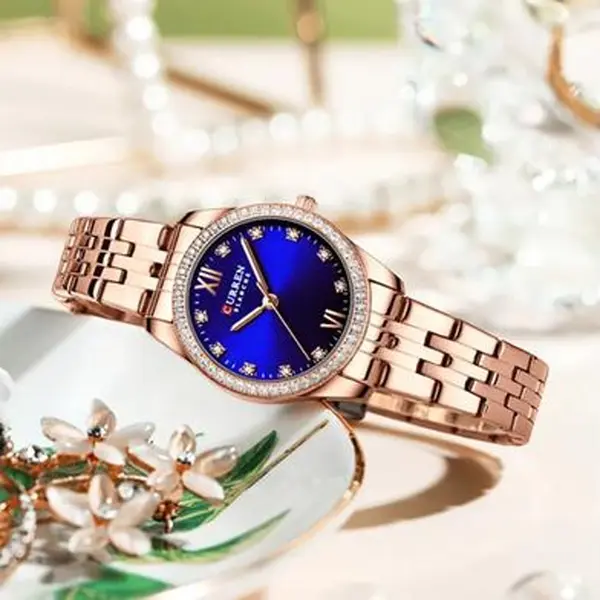 CURREN 9086 Quartz Movement Stainless Steel Women Watch – Dial Color: Blue, Strap Color:  Brown  – View 4