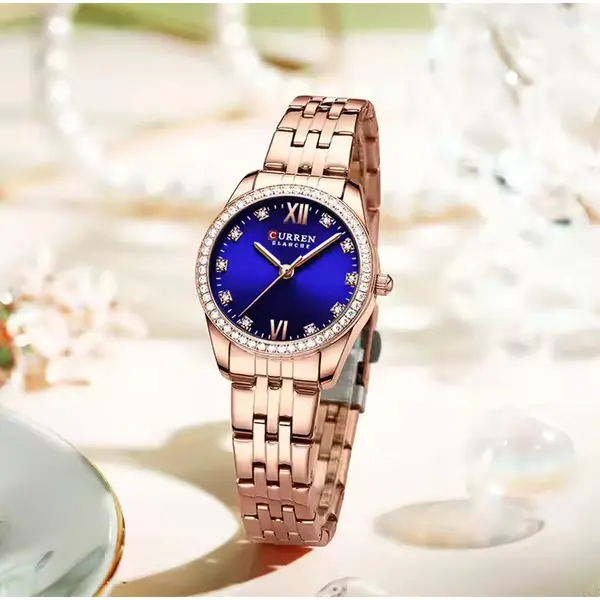 CURREN 9086 Quartz Movement Stainless Steel Women Watch – Dial Color: Blue, Strap Color:  Brown  – View 5