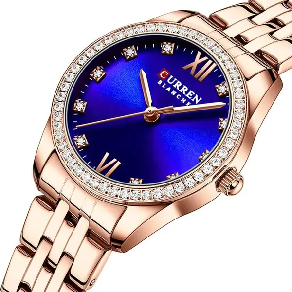 CURREN 9086 Quartz Movement Stainless Steel Women Watch – Dial Color: Blue, Strap Color:  Brown  – View 2