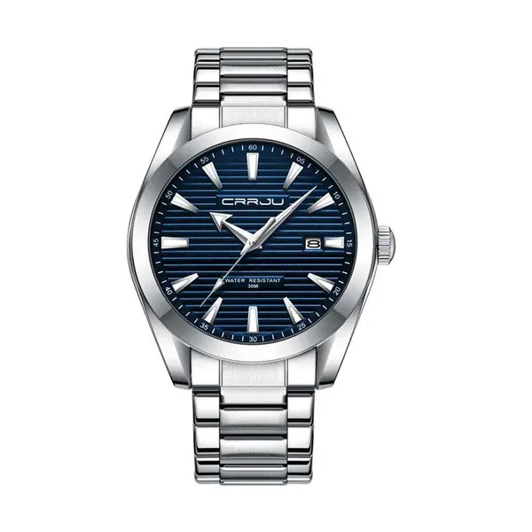 CRRJU 5006 Classic Stainless Steel Multifunctional Analog Quartz Fashion Men's Watch – Dial Color: Blue, Strap Color: Silver – View 1