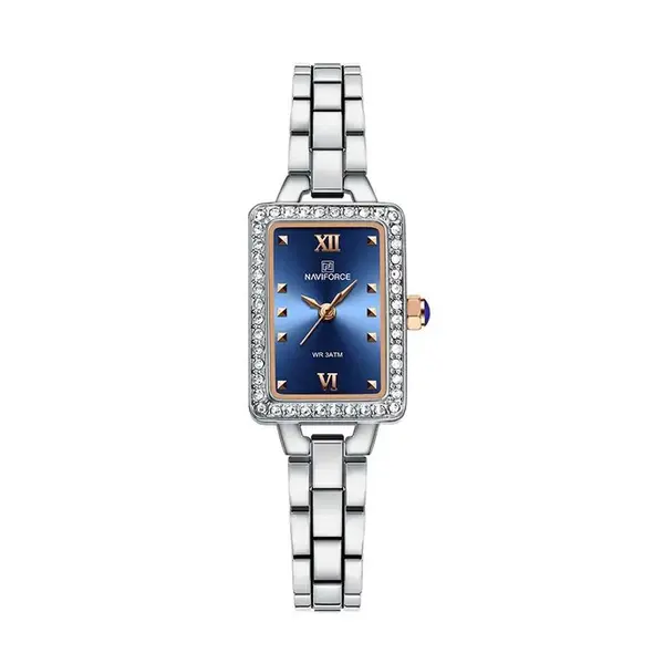 Naviforce NF5043 Luxury Stainless Steel Strap Chronograph Retro Versatile Fashion Women's Watch – Dial Color: Rose Gold, Strap Color: Blue – View 1
