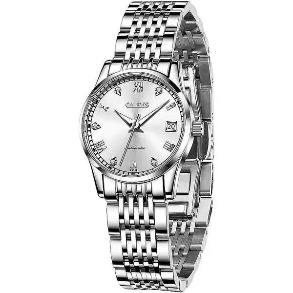 OLEVS 6602 Stainless Steel luxurious Casual Waterproof Automatic Watch – Dial Color: White, Strap Color: Silver – View 2