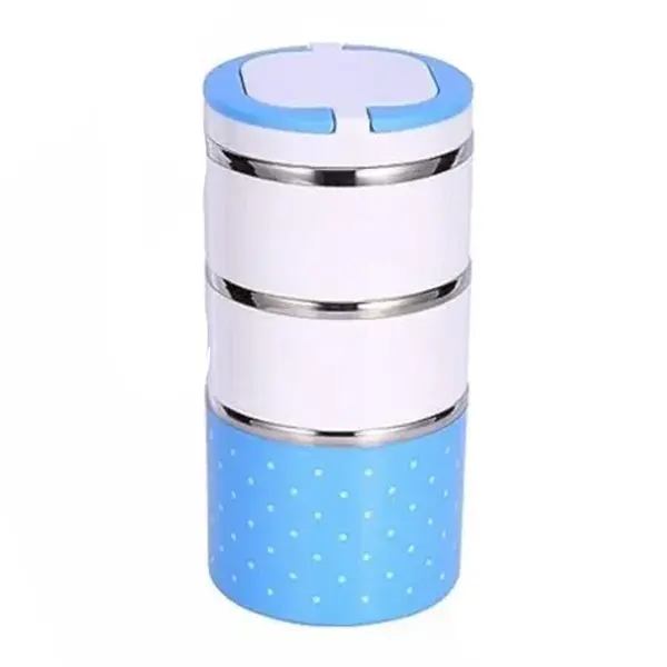 Multicolor 3 Container Plastic Snack Tiffin Lunch Box  – Color: Blue – View 2
