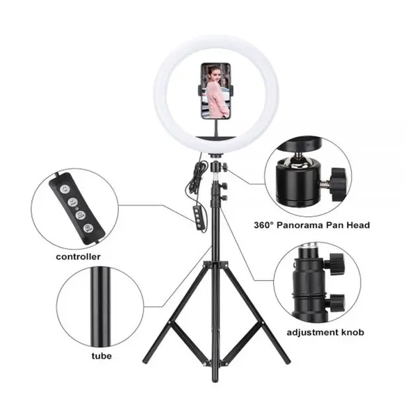 Video lamp with Tripod for Smartphone 12'' Ring Light Photo Studio Camera – View 2