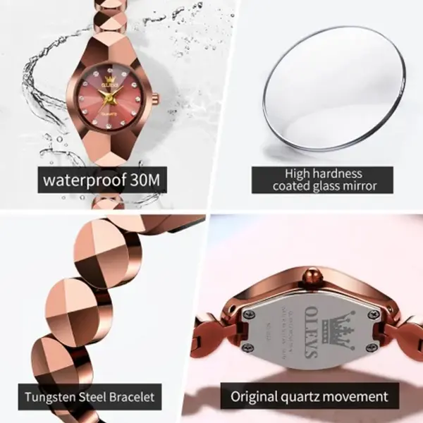OLEVS 7007 Elegant Luxury Tungsten Steel Analog Wrist Watch For Women – Dial Color: Brown, Strap Color:  Brown  – View 5