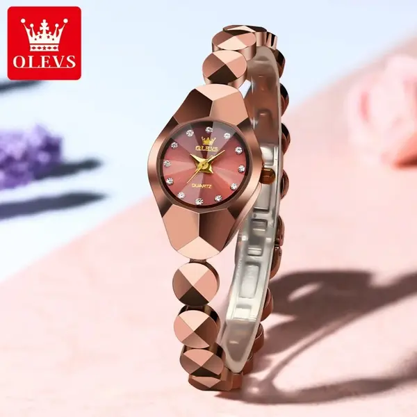 OLEVS 7007 Elegant Luxury Tungsten Steel Analog Wrist Watch For Women – Dial Color: Brown, Strap Color:  Brown  – View 3
