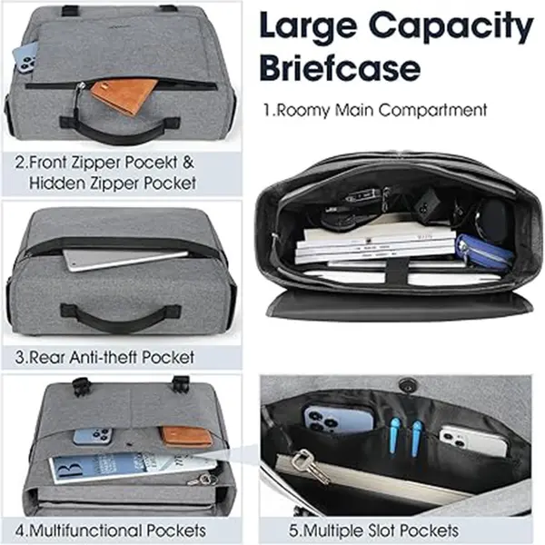 RAINSMORE Water Resistant Casual Satchel Office Work Bag – Color: Gray – View 2