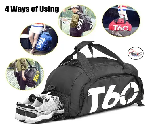 T60 Printing Multi-Function Backpack Travel Gym Bag – Color: Black – View 2